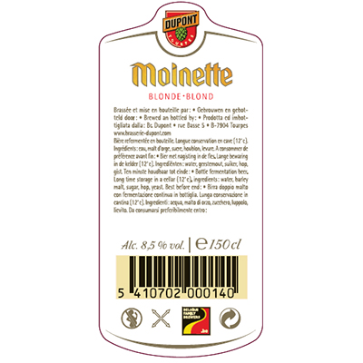 5410702000140 Moinette Blonde - 150cl Bière refermentée en bouteille Sticker Back
